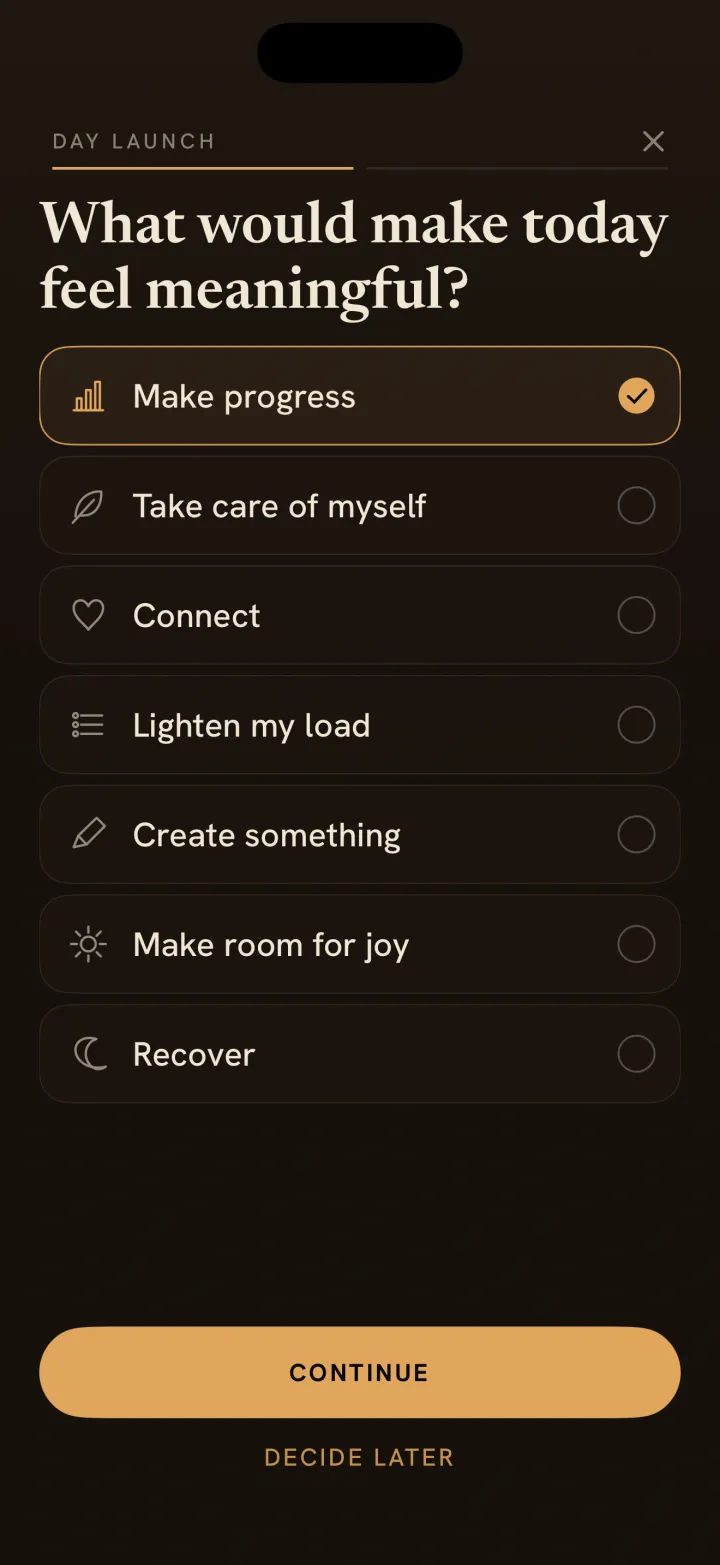 Day Launch: choose a direction and name one move.