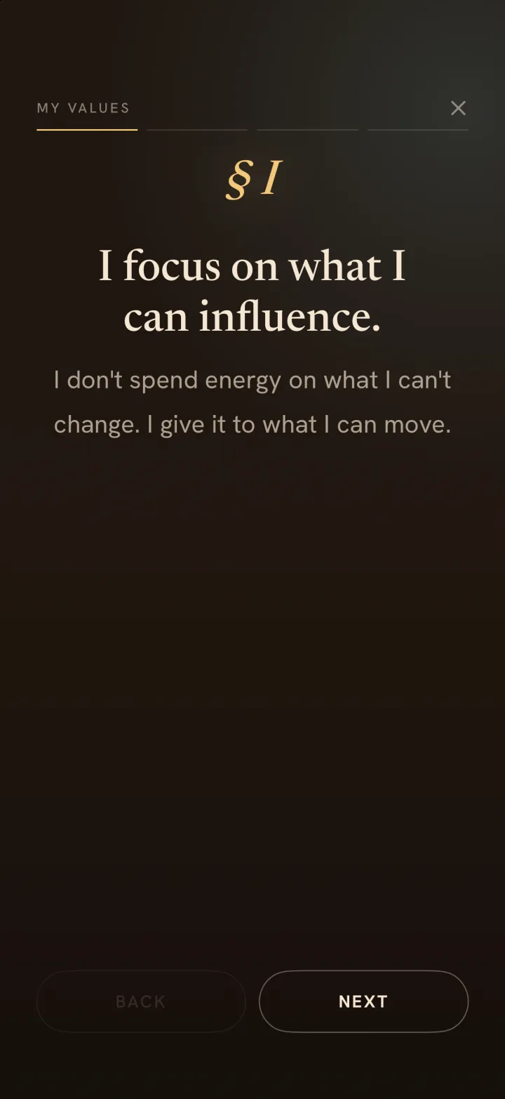 The My values screen.